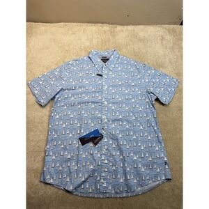 Nautica Navtech Button Down Shirt Mens 2XL Blue Sailboat Beach Outdoor Stretch